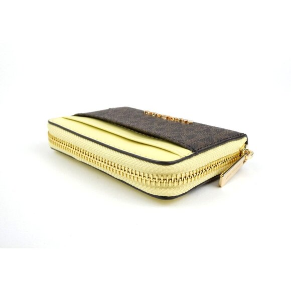 Michael Kors Jet Set Brown Yellow Medium Logo Zip Around Card Wallet NWOT - Picture 4 of 9